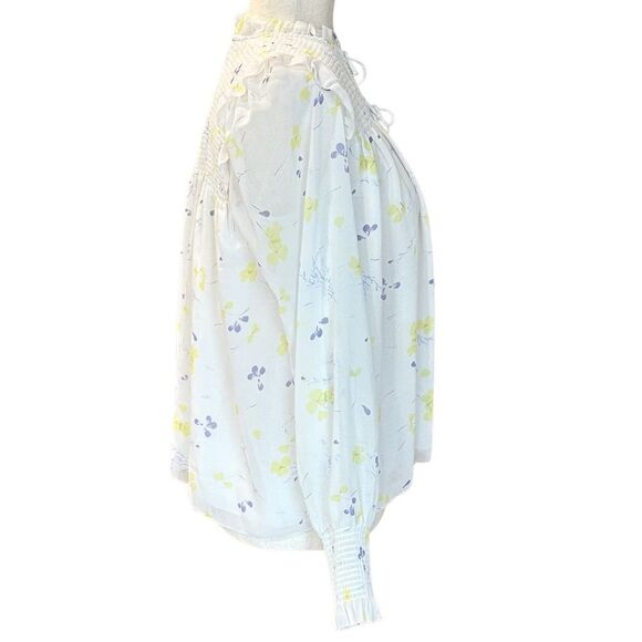 Tahari Long Sleeve Floral Sheer Lined Blouse White-Yellow Size XS - Picture 4 of 11